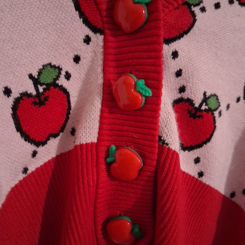 Hello Kitty/Smak Parlor Apple Button Red and White Cardigan